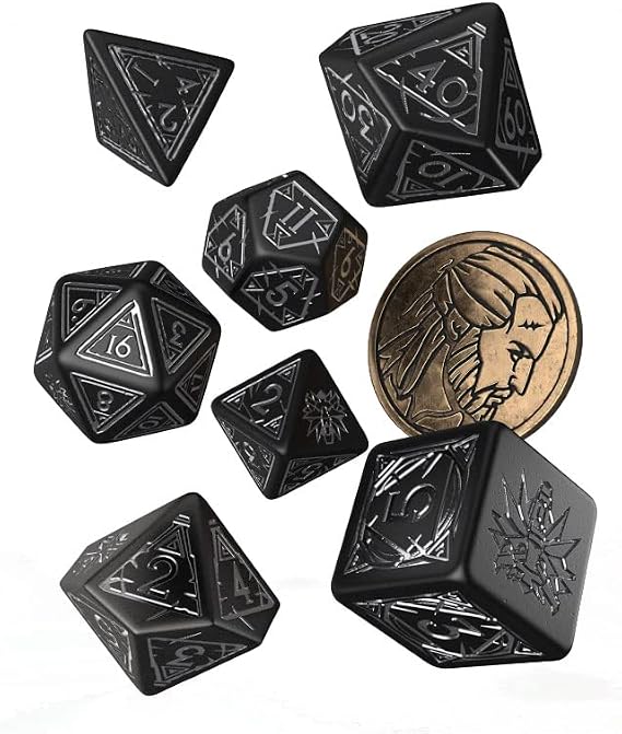 Q-Workshop 85244 The Witcher Dice Set: Geralt - Silver Sword (7) Card Game, Multi-Colour