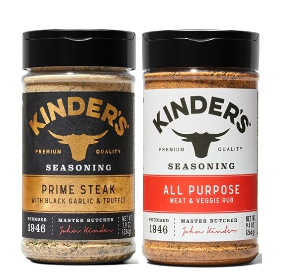 Prime Steak with Black Garlic and Truffle Seasoning, 7.9 oz, kinders And All Purpose Rub, 9.4 oz, kinders