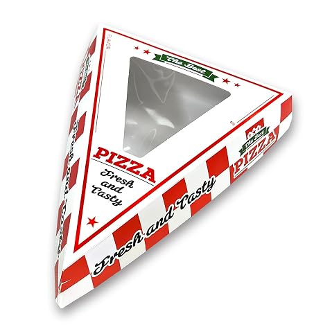 Individual Pizza Slice Box | Disposable with Clear Window | Easy Clamshell, Thick & Sturdy | Microwave & Freezer-safe | 200/Case (6" L x 7.5" W x 1.75" H)