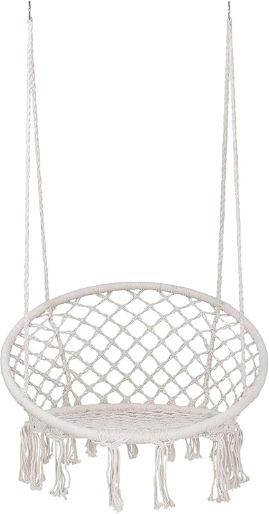 Rev9 Hammock Swing Chair, Cotton Rope Handwoven Hanging Chair 330 Pounds Capacity, Macrame Tassels Hammock Swing for C-Hammock Stand, Living Room, Yard, Garden, Balcony