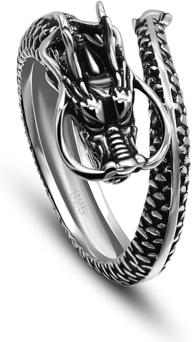 Dankadi Men Vintage Dragon Ring 925 Sterling Silver Open Punk Rings For Women Adjustable Rings Solid Silver Gothic Hip Hop Jewelry Gift