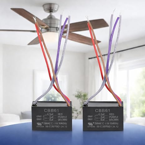 Podoy CBB61 Ceiling Fan Capacitor 4.5uF+5uF+6uF 5 Wire (2 Pack) | Compatible with New Tech Fans, 250VAC 50/60Hz Motor Run Capacitor for Ceiling Wall Stand Fans, Helps Restore Slow Starts