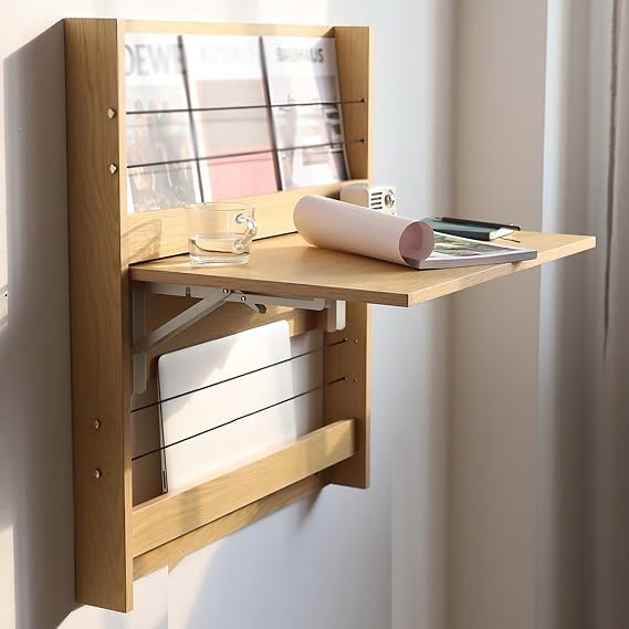 Wall Desk, Folding Wall Table Floating Desk, Wall Mounted Laptop Desk with Storage Compartment for Home, Office, Dorm, Small Space