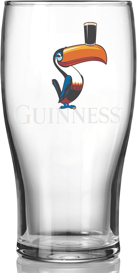Guinness Standing Toucan Pint Glass 20oz | Official Merchandise Beer Glass | Thick Tulip Drinking Cup | Collectible Glassware Gift for Men