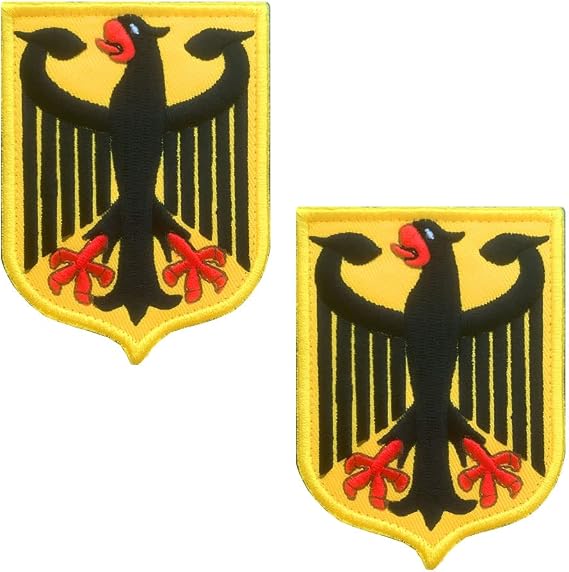 2 St. Gold Deutschland Adler Patch Taktisch Adler-Schild Patch mit Verschluss für Kleidung Taschen Rucksack Uniform Weste Hundegeschirr Militär Taktisch Draussen Ausrüstung