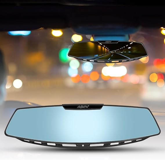 Car Rear View Mirror, Yoolight 12" Wide Angle Universal Curve Convex Rearview Interior Clip On Original (Blue Mirror)
