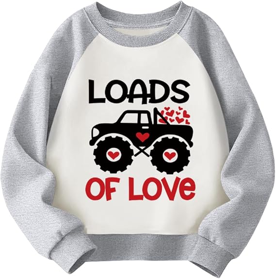 Kids Valentines Day Sweatshirts Boys Girls Valentine's Monster Truck Heart Shirt Graphic Toddler Long Sleeve Outfit Tops