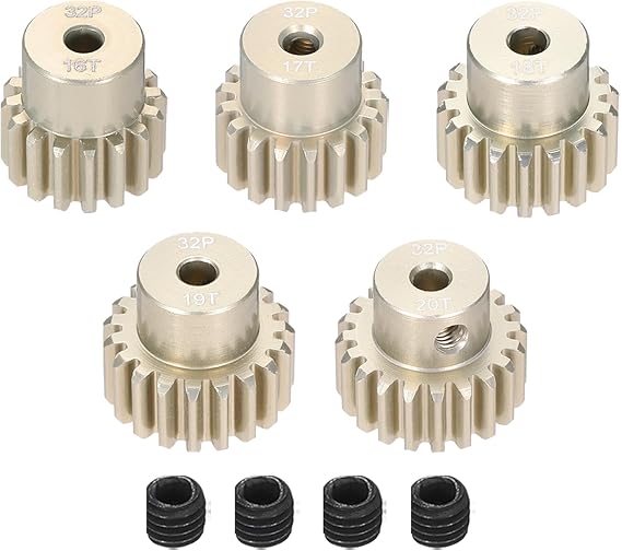 5Pcs 32P Pinion Gear Set 16T 17T 18T 19T 20T for 3.175 mm Shaft Aluminium Alloy Pinion Gear with Screws for RC Motor