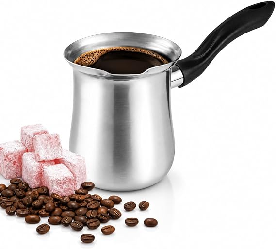 DESTALYA Turkish Coffee Pot | Stainless Steel Coffee Maker | Butter Milk Warmer Sauce | Small Hot Pot for Stove top (Coffee Pot Black)