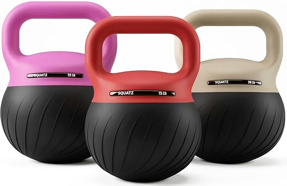SQUATZ Lot 3 Kettlebells Souples Colores 6,8-9-11,3 kg, Base Amortissante | Lot de 3 poids musculation avec rembourrage sable, haltere musculation, Fitness, home gym, Protection sol, Silencieux, Sport