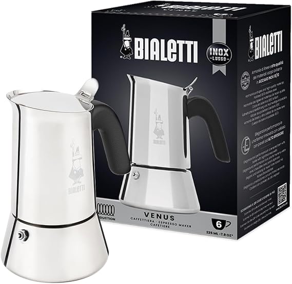 Bialetti Venus Induction Hob Espresso Coffee Maker Stainless Steel Suitable for All Hob Types 6 Cups 235 ml Aluminium Silver