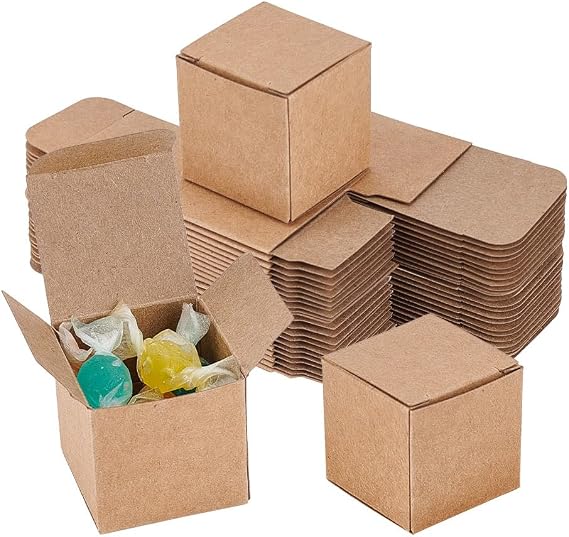BENECREAT 50PCS Gift Boxes Brown Paper Boxes Party Favor Boxes 1.5x1.5x1.5 Inches with Lids for Gift Wrapping, Wedding Party Favors, Mother's Day Festival Gift Packaging