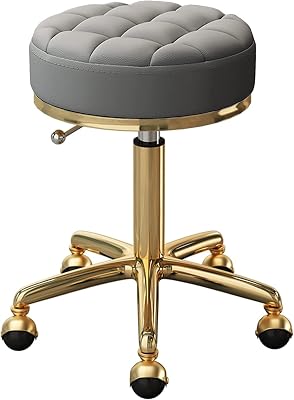 Round Rolling Stool with Wheels,360 Swivel Stool Chair Adjustable Work Stool,380lbs Capacity,Golden Spa Salon Stools Lash Beauty Stool Tattoo Stool Pedicure StoolSeat Height 17.7~22.8, Gray