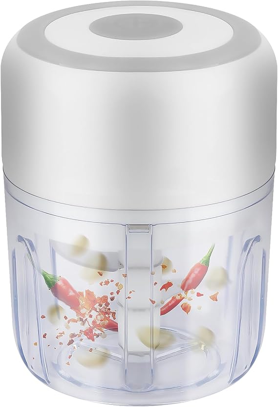 Electric Mini Food Processor, USB Charge Garlic Masher for Chopping Onions Peppers Carrots Fruits, 100/300ml Two Cups Masher Electric Crusher for Kitchen White