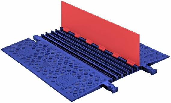 Checkers 5 Channel Low Profile Drive Over Cable Protector with Built in ADA Compliant Ramp, Heavy Duty Loads up to 68,000 Pounds, Polyurethane Construction, Orange/Blue, GD5X75-O/BLU