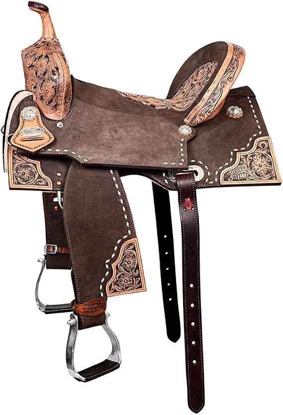 HILASON Western Horse Flex Tree Barrel Trail in American Leather Saddle Brown | for Horses