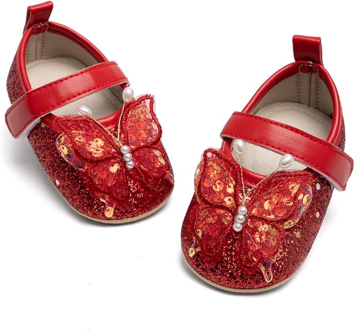 Baby Mary Jane Flats for Girls with Bowknot Cotton Anti Skid Sole Infant First Walker Princess Dress Crib Wedding Shoes