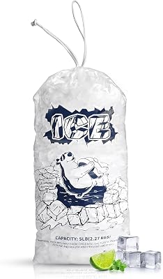 Plastic Ice Bags 5lb with Drawstring, 100 Pack for Ice Storage