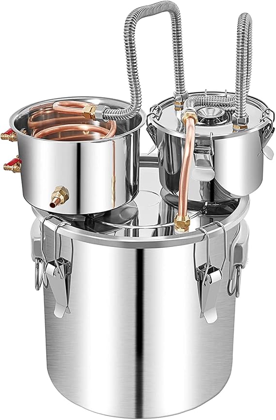 Moonshine Still, Alcohol Still, Stainless Steel Water Alcohol Distiller Copper Tube Home Brewing Kit B,10L/3gal