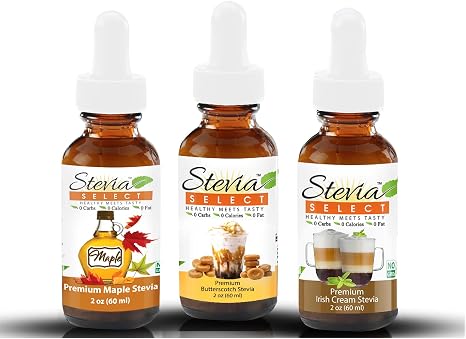 Stevia Drops Butterscotch, Irish Cream, Maple Stevia Select Keto Coffee Sugar-Free Stevia Flavors Bundle (3) Pack