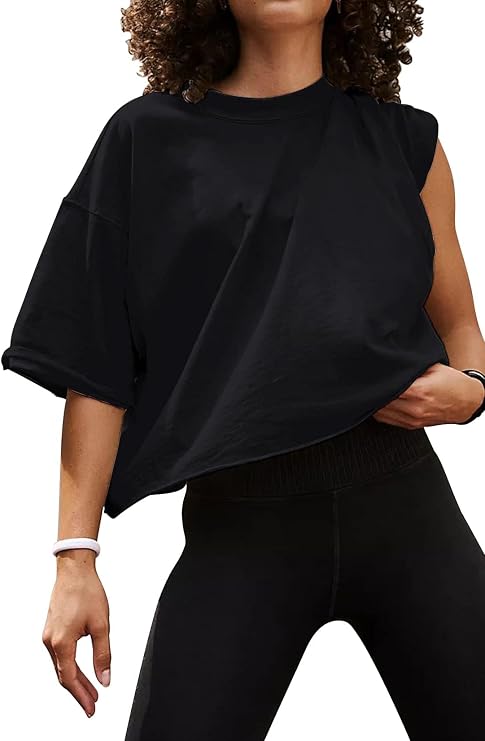 Oversize Workout Crop Tshirt Oversized Casual Loose Fit Gym Tops | Soft and Breathable Fabric, Comfortable and Skin-friendly​, Dressy Plain Design