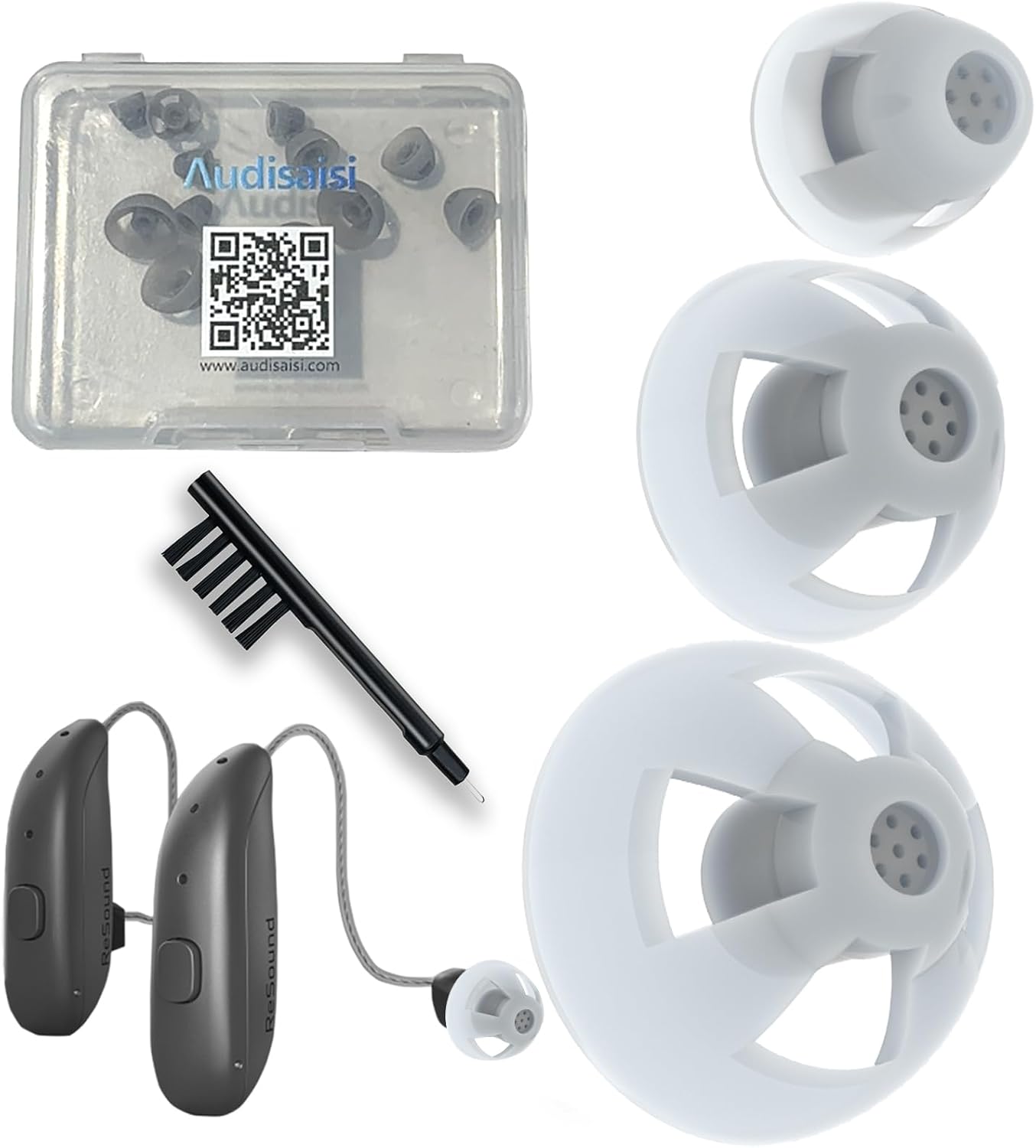 Resound Open Domes for Hearing Aid Comfortable Silicone Design Noise Reduction Enhanced Acoustics Breathable and Easy to Clean Hearing Aid Accessories Resound Hearing Aid Domes Gray, Mix-12pcs