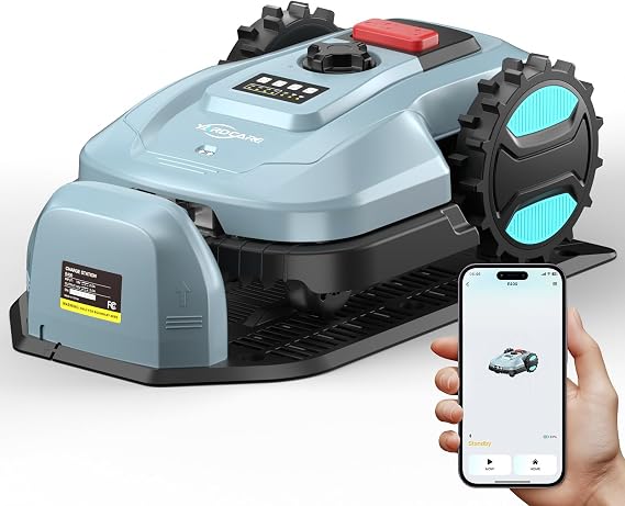 2026 New Robot Lawn Mower with App Control Features Adjustable Cutting Height, Auto-Charging, Obstacle Detection and Brushless Motor for Lawns Up to 1/8 Acre, Light Gray