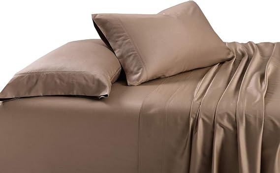 100% Bamboo Viscose 600 Thread Count Solid Sheet Set Super Soft and Cool Queen Brown