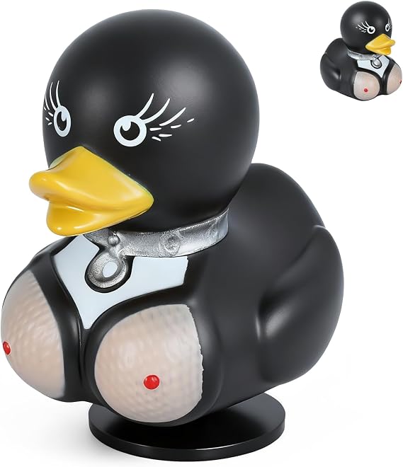 Goth Rubber Duck Figurine - Cyberpunk Gothic Aesthetic Desktop Decor, Unique Punk Rubber Duck Collectible Gift with Stand & Stickers,Office Shelf Ornament, Car Dashboard Decorations for Adults