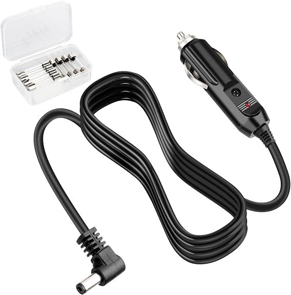 Replace The 12V car Charger Power Cord of The Lnogen One G1 G2 G3 G4 G5 Portable Oxygen Concentrator Series. Equipped with Replaceable Fuses, with a Wire Length of 8.5FT. (One Black)