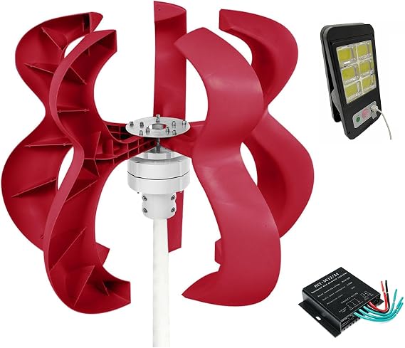 2KW 5 Blade Hoist Wind Turbine 12V 24V 48V 220V Vertical Axis Wind Turbine Red Gourd Shape Low Wind Speed Starting AC with Controller and Solar Garden Light (Color : 2KW, Size : 24V)