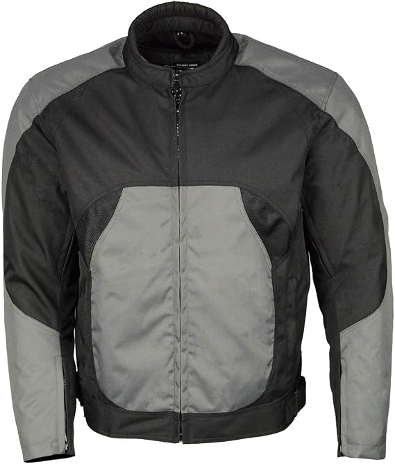 M Boss Motorcycle Apparel BOS11701 Men's High-Vis Orange Nylon Motorcycle Racer Riding Jacket with Mesh Panel Black