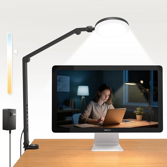 12V Touch Control LED Desk Lamp, Flexible Arm with 5 Adjustable Points, 5 Color Temperatures & 10 Brightness Levels, 216 LEDs Eye-Care Clamp Light with Timer for Office Home Study