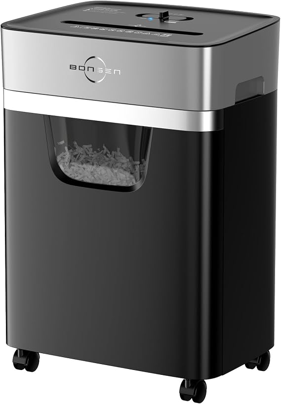 BONSEN 14-Sheet Cross Cut Heavy Duty Paper Shredder for Home Office | P-4 Security, Anti-Jam System, Quiet Paper Shredder for CDs & Staple, with 5.3 Gal Pullout Bin, Easy-roll Casters S3112