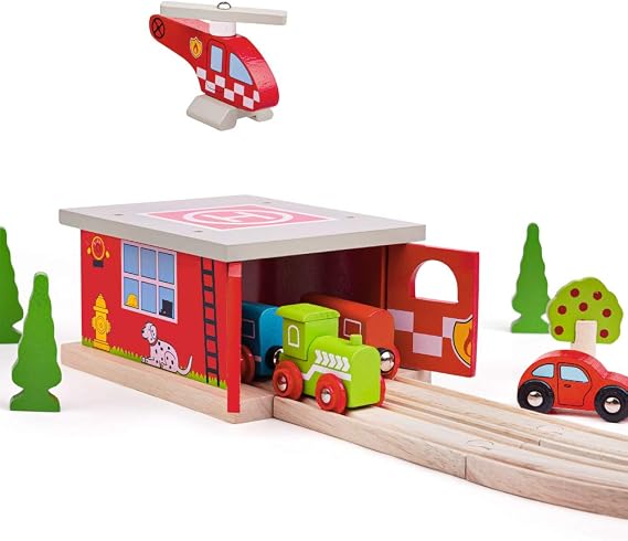 Bigjigs Rail Firestation Shed, Red