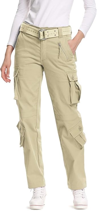 Women's Casual Cargo Pants Casual Tactical Outdoor Cotton Trousers with 8 Pockets for Work Hiking Daily Khaki 18