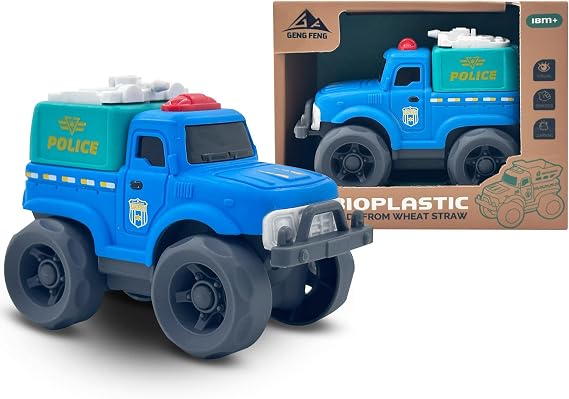 Aigitoy Toddler Car Toys for Boy Girl 1-3 Year Old, Blue Police Truck, BPA Free, Phthalates Free, PVC, Recycled Plastic, Easy to Clean, Toddlers Toy for Fine Motor Skills,Improving Gross Motor