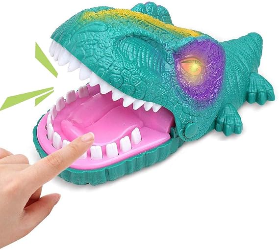 Liberty Imports Snappy Dinosaur Dentist Classic Bite Finger Game Dino Toy Funny Family Party Tabletop Board Game with LED Light and Sound