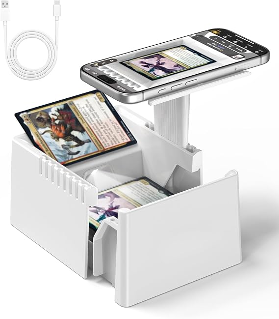 Card Scanner - MTG & TCG & Sports Cards Specialized Trading Card Stand with Built-in LED Light, Card Slinger & Stable Magnetic Base,Fast Unsleeved Cards, Compatible with ManaBox App