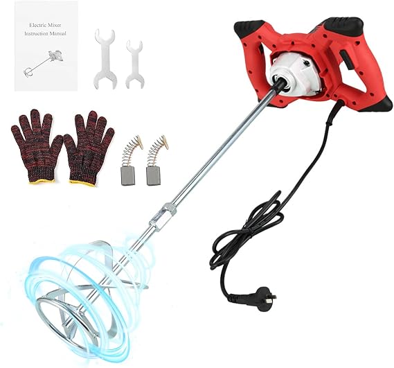 Cement Mixer 2300W, Handheld Electric Concrete Mixer with 6 Adjustable Speed, 110V Portable Mud Mixer Paint Mixer for Motar Grout Plaster Thinset Fodder Stirring Tool