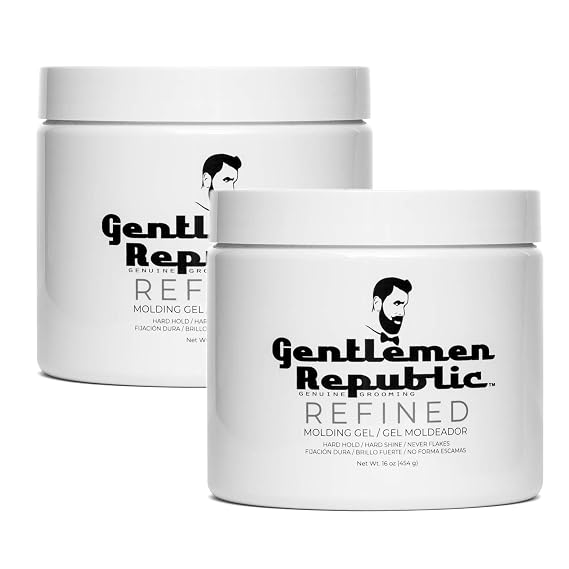Gentlemen Republic Refined Hair Gel for Men 16oz, 2pk - Strong Hold | Professional formula delivers 24-hour shine with humidity resistance. Alcohol-free, never flakes. Made in USA.