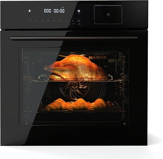 Built-In Convection Wall Oven,24 Inch,2.5 Cu Ft | 3000W Powerful 3D Surround Heating, 8 Baking Modes, Touch Control, Double-Layered Safety Glass, Timer | Energy Efficient Electric Oven for Kitchen