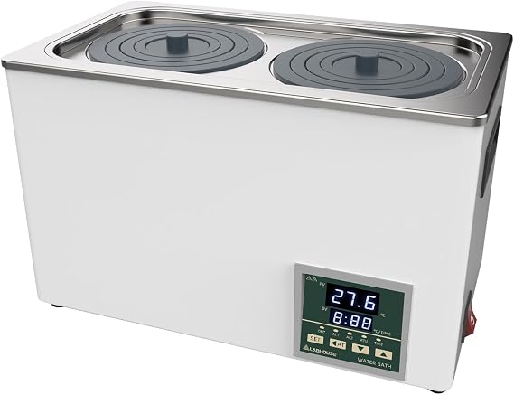Lab Water Bath Digital WB100-2 Thermostatic Heater Electric Heating Device | Stainless Steel Liner 6L Capacity 2 Selectable Openings Laboratory Experiment Use 110V/60Hz