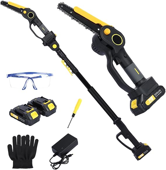 2-in-1 Cordless Pole Saw & Mini Chainsaw 6 Inch Brushless Electric Rotatable Pole Saws for Tree Trimming, 21V Pole Saw Kit with 4.9-7.5ft Adjustable Pole Saw, 2 x 2.0Ah Battery and Charger 2.0