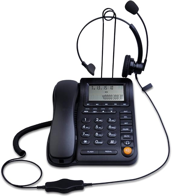 Home Office Corded Phone with Caller ID, LK-P017B Call Center Phones with Headset, Landline Telephone for Business Desktop Phone with Extra-Large Buttons and Display Screen