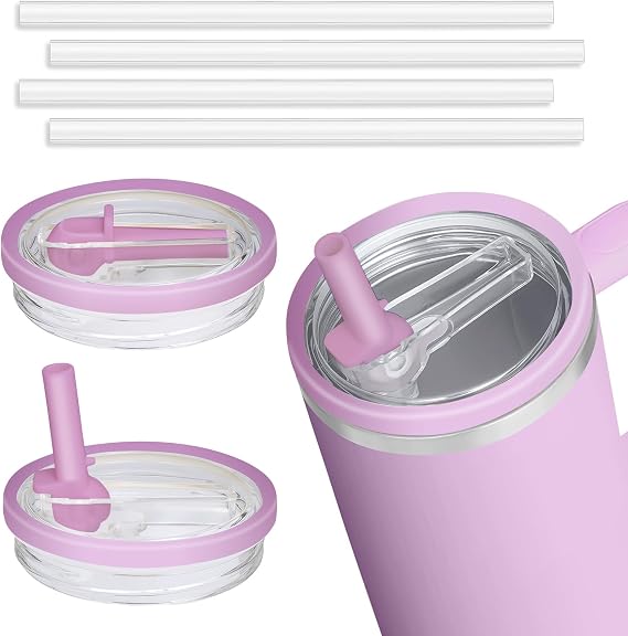 2 Pack 40 oz Tumbler Flip Straw Leak Proof Lid Replacement Fit for Stanley Quencher,40 oz Tumbler Lid Replacement for Stanley Cup,No Spill Proof Straw Cover for Stanley Cup Accessories (Purple)