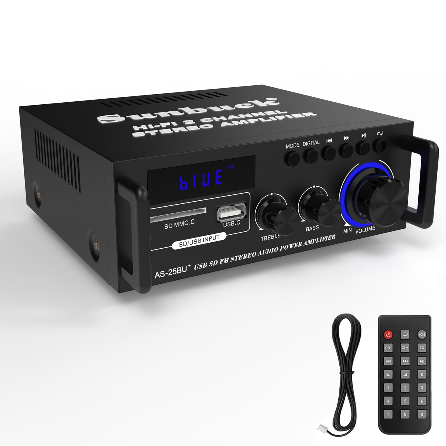 Sunbuck 180W Bluetooth 5.0 Amplifier Hi-Fi Stereo Power Amplifier Digital Amplifier Audio Amplifier Home Small High Resolution Remote Control Support USBSDFMRCALED