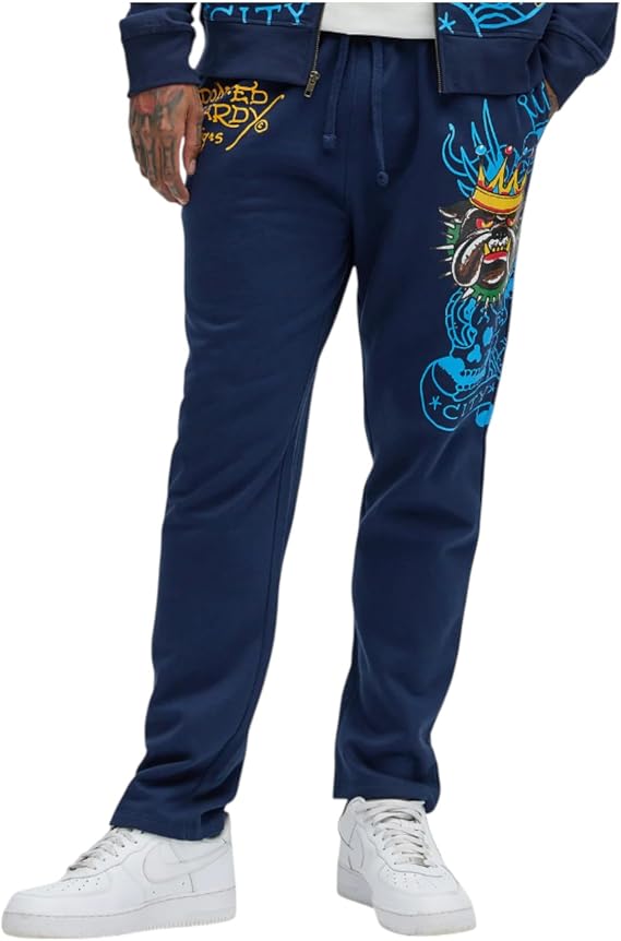 ED HARDY Mens Panther Bulldog Sweatpants in Midnight EHMR8006-1