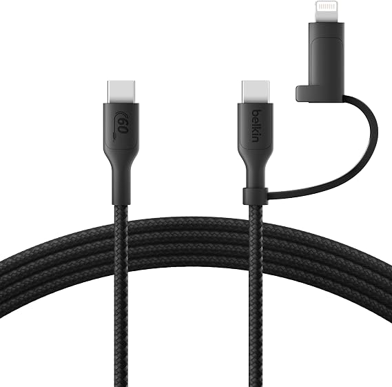 Belkin BoostCharge Pro 2-in-1 USB-C to Lightning Braided Cable, 60W 1.5m