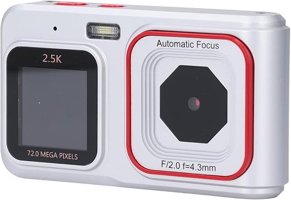 Digital Camera 72MP 2.5K Video Output Dual Screen Compact Camera Pocket Digital Camera 16X Zoom Autofocus Selfie for Camera Travel Gatherings Silver